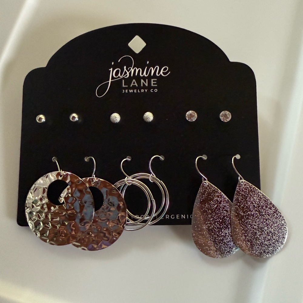 Jasmine Silver and Brown Earring Set